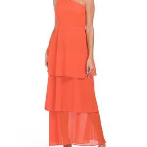 RACHEL Rachel Roy | Orange Tiered One-Shoulder Maxi Dress